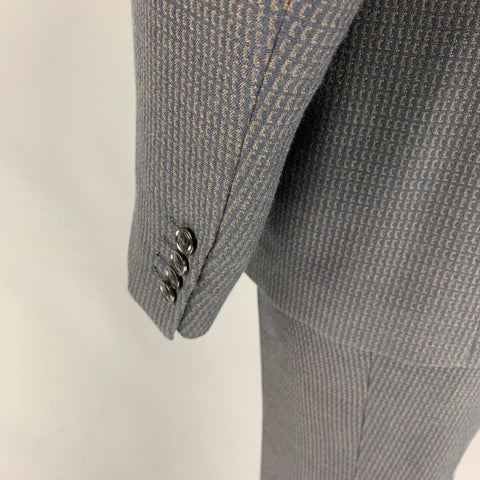 DRIES VAN NOTEN Size 44 Navy Brown Print Wool Cotton Notch Lapel Suit
