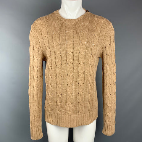 POLO by RALPH LAUREN Size M Tan Cable Knit Silk Crew-Neck Sweater