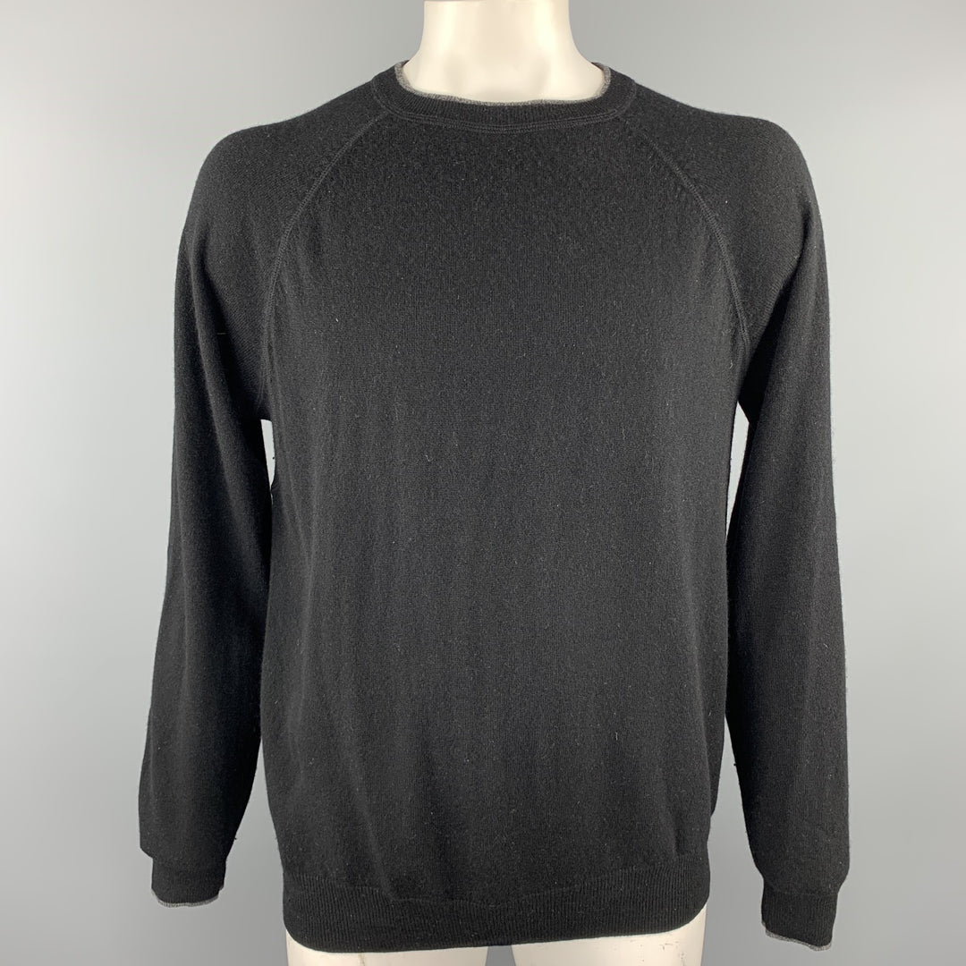 HICKEY FREEMAN Size L Black Merino Wool / Cashmere Raglan Pullover