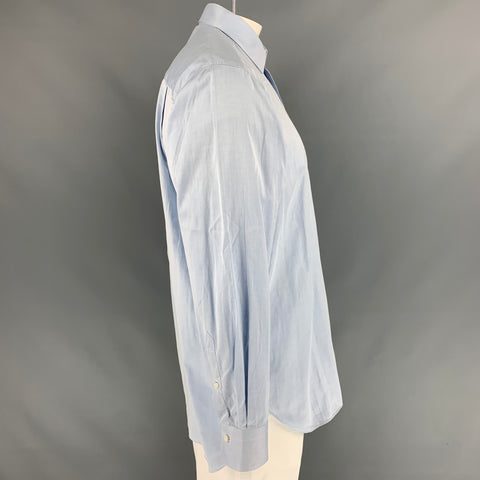 ERMENEGILDO ZEGNA Talla L Camisa de manga larga con botones de algodón liso azul claro