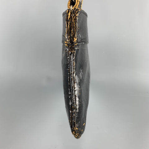 MARC MARMEL Distressed Black Coated Leather Shain Strap Handbag