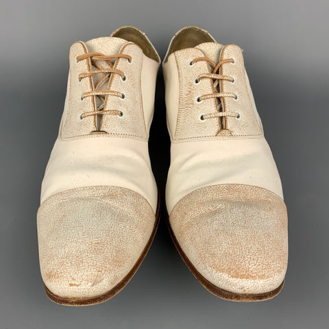 GUCCI Talla 11 Zapatos con cordones y puntera de lona desgastada color crema y beige