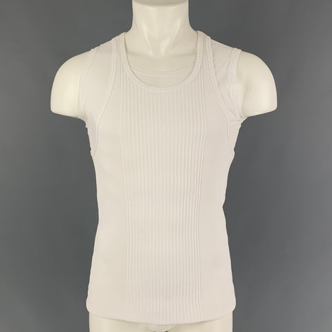 JEAN PAUL GAULTIER SOLEIL Talla M Camiseta sin mangas de doble capa de poliamida de malla blanca