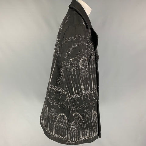 DOLCE & GABBANA Fall 2014 Norman Kings Size 38 Black Wool Silk Catheral Print Parka Heavy Coat