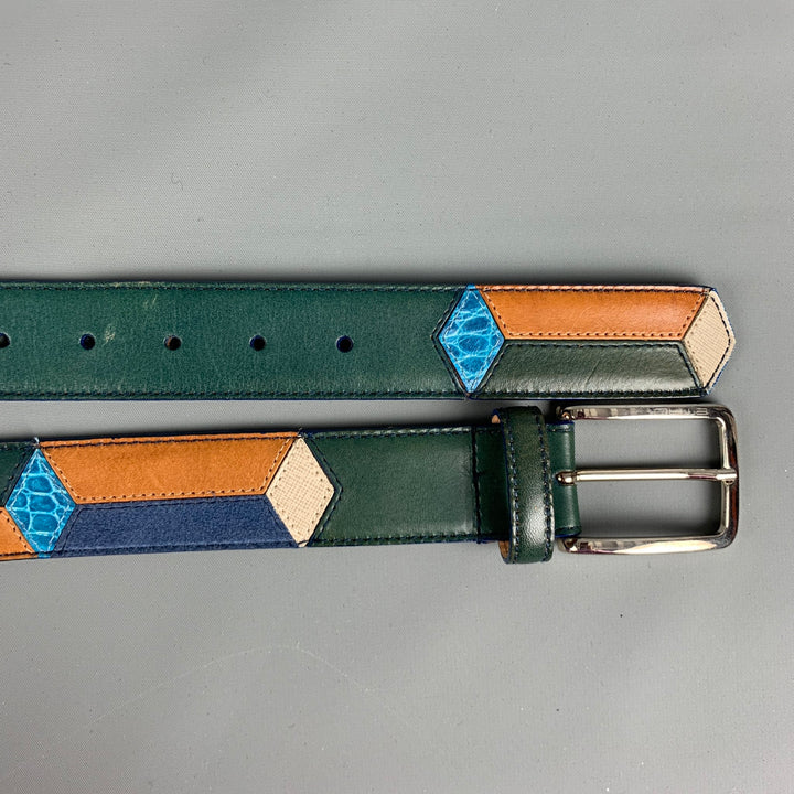 ETRO Size 36 Beige Multi-Color Woven Leather Belt