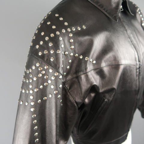 Vintage CLAUDE MONTANA 40 Black Leather Silver Studded Shoulder Jacket