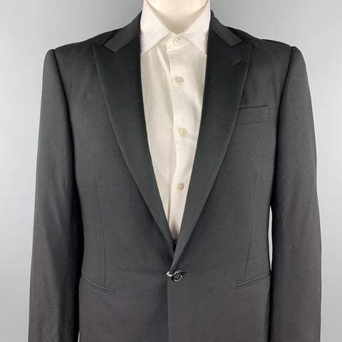 RALPH LAUREN Purple Label Size 42 Long Black Wool Tuxedo Sport Coat