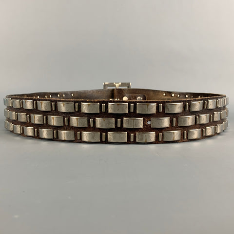 VINTAGE Size 38 Brown & Silver Studded Leather Belt