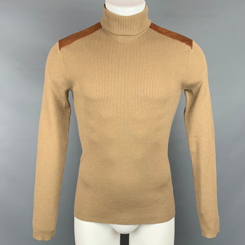 RALPH LAUREN Black Label Size S Tan Ribbed Knit Wool Blend Turtleneck Pullover
