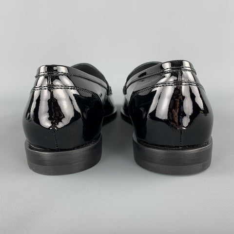 BALMAIN Size 10 Black Patent Leather Slip On Penny Loafers