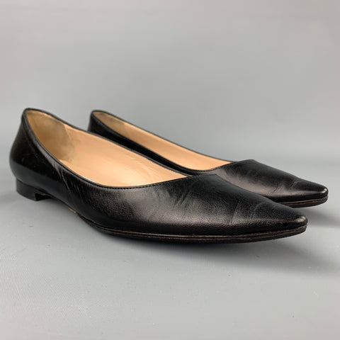 MANOLO BLAHNIK Talla 8 Zapatos planos de cuero negro