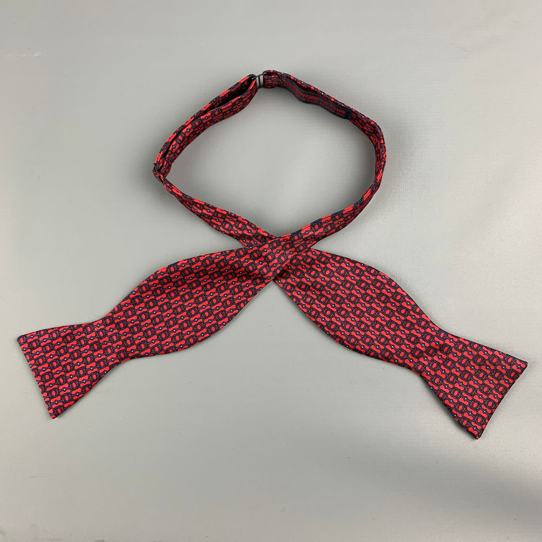 THE BOW TIE CLUB Burgundy Navy Print Silk Tie