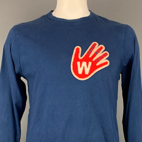WALTER VAN BEIRENDONCK 2011 Hand On Heart Size XL Blue & Red Applique Cotton Long Sleeve Pullover