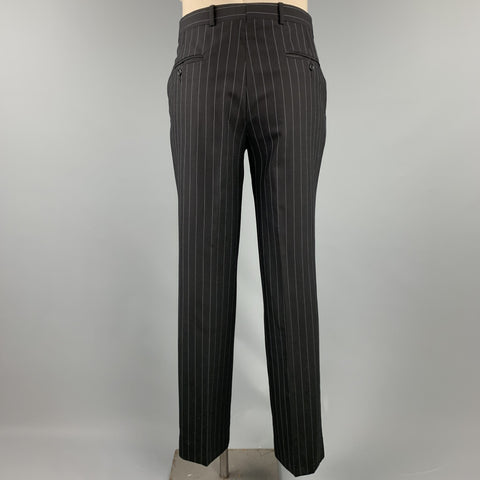 JOHN BARTLETT Talla 40 Traje regular negro con solapa de muesca de lana a rayas
