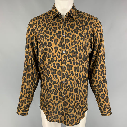 MARC JACOBS Size S Tan Black Animal Print Silk Cotton Long Sleeve Shirt