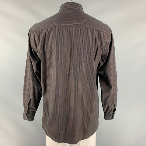 ERMENEGILDO ZEGNA Size L Brown Stripe Cotton Button Down Long Sleeve Shirt