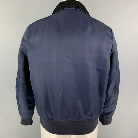 RAG & BONE Size M Navy Nylon Shearling Collar Bomber Jacket