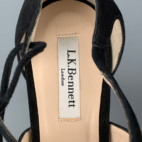 L.K.BENNETT Size 11 Black Suede Loren Strappy Pumps