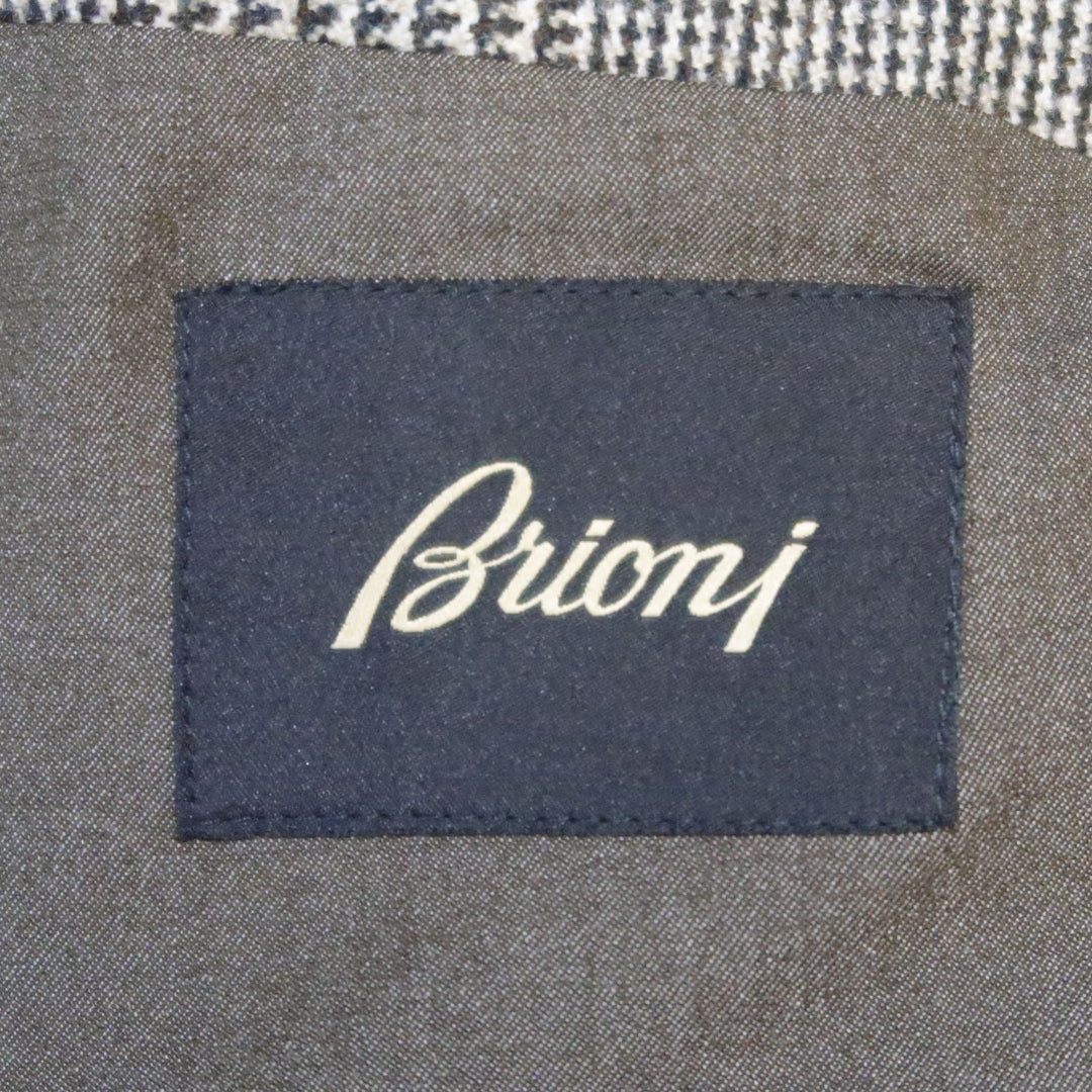 BRIONI 40 / IT 50 Black & Beige Plaid Wool Storm System Long Over Coat