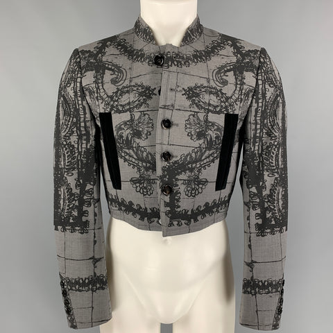 DOLCE & GABBANA Size 36 Grey Black Print Wool Cropped Jacket