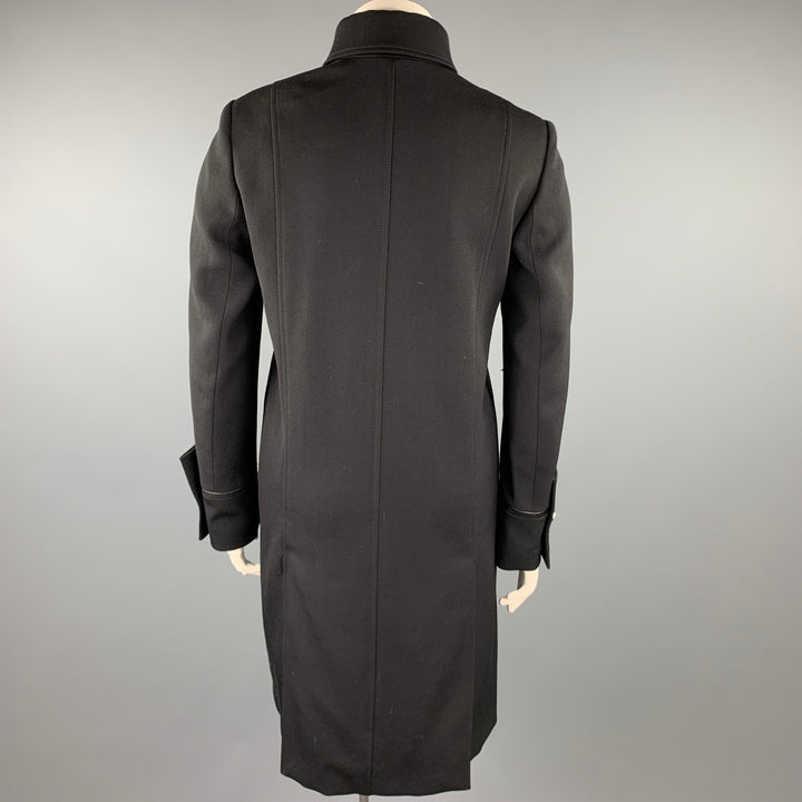 VERSUS by GIANNI VERSACE Size 10 Black Wool Solid Leather Trim Coat