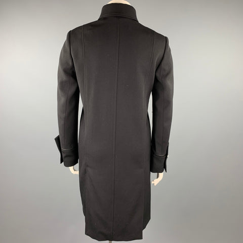 VERSUS par GIANNI VERSACE Taille 10 Manteau en laine noire avec garniture en cuir massif