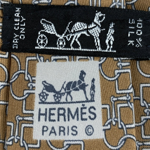Corbata de seda abstracta blanca marrón HERMES