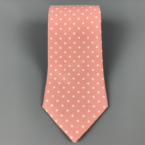 BROOKS BROTHERS Pink White Polka Dot Silk Twill Tie