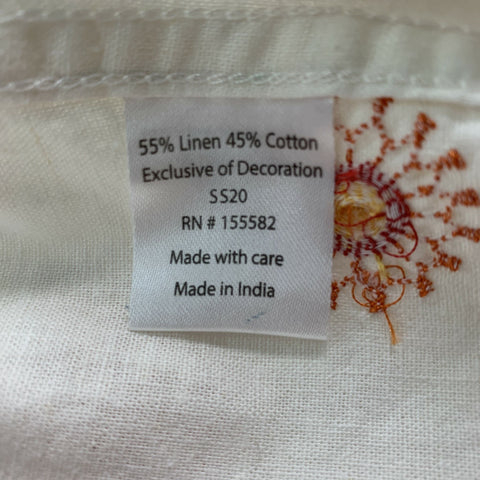 CORRIDOR Size XL White and Orange Linen & Cotton Button Down Short Sleeve Shirt