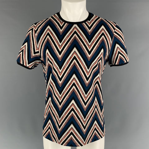 LOUIS VUITTON Size S Blue Black & White Zig Zag Cotton Crew-Neck T-shirt