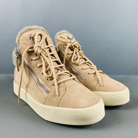 GIUSEPPE ZANOTTI Size 9.5 Pink Grey Suede Faux shearling High Top Sneakers