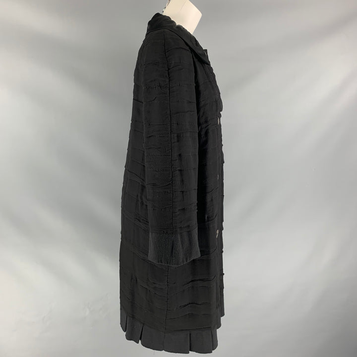 LANVIN Size 8 Black Silk Blend Ruched Coat