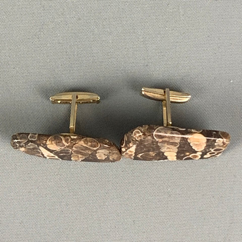VINTAGE Brown Beige Marbled Stone Cuff Links