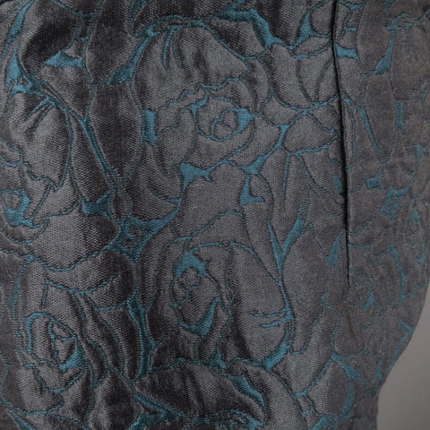 BARBARA TFANK Size 8 Charcoal Gray & Teal Rose Brocade Pencil Skirt