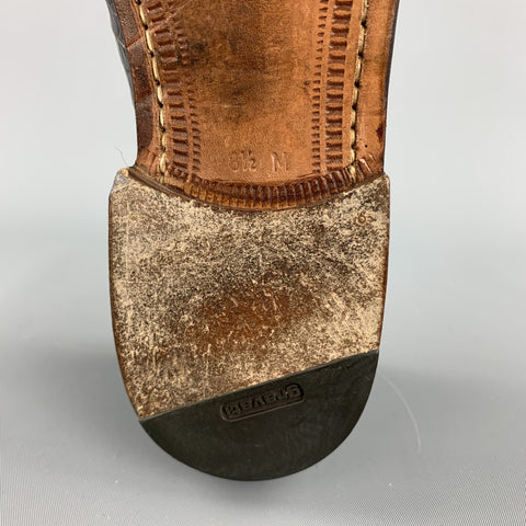 GRAVATI for WILKES BASHFORD Size 8.5 Brown Textured Crocodile Penny Loafers