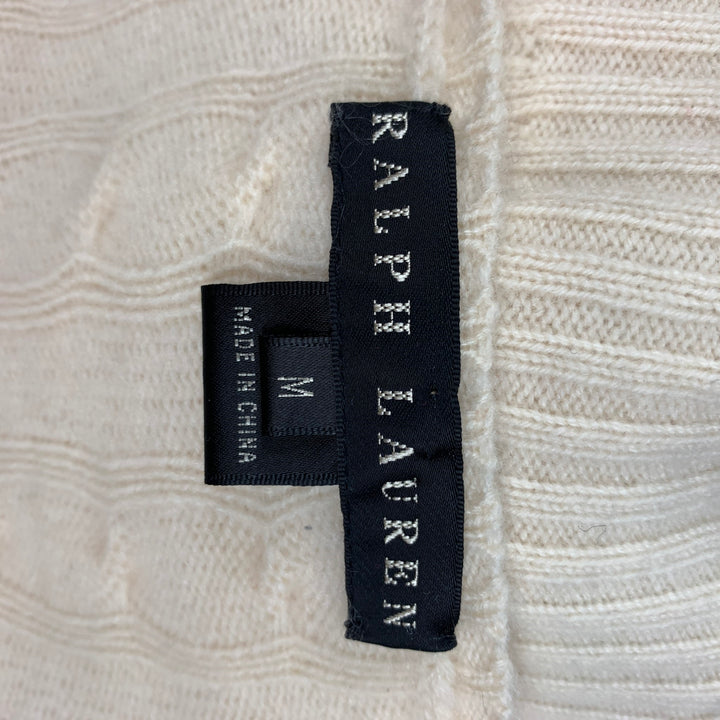 RALPH LAUREN Black Label Size M Cream Cashmere Cable Knit V-Neck Sweater
