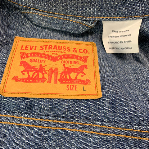 LEVI STRAUSS Size L Blue Contrast Stitch Cotton Trucker Jacket
