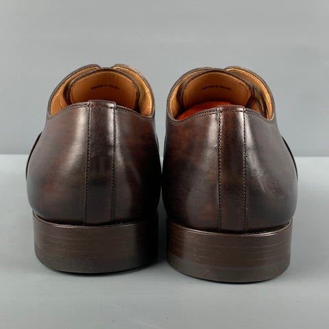 MAGNANNI Size 10 Brown Burnished Leather Cap Toe Lace Up Shoes