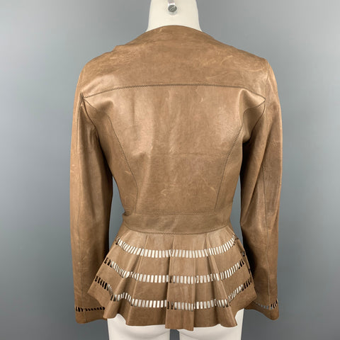 ELIE TAHARI Size S Brown Perforated Leather Asymmetrical Jacket