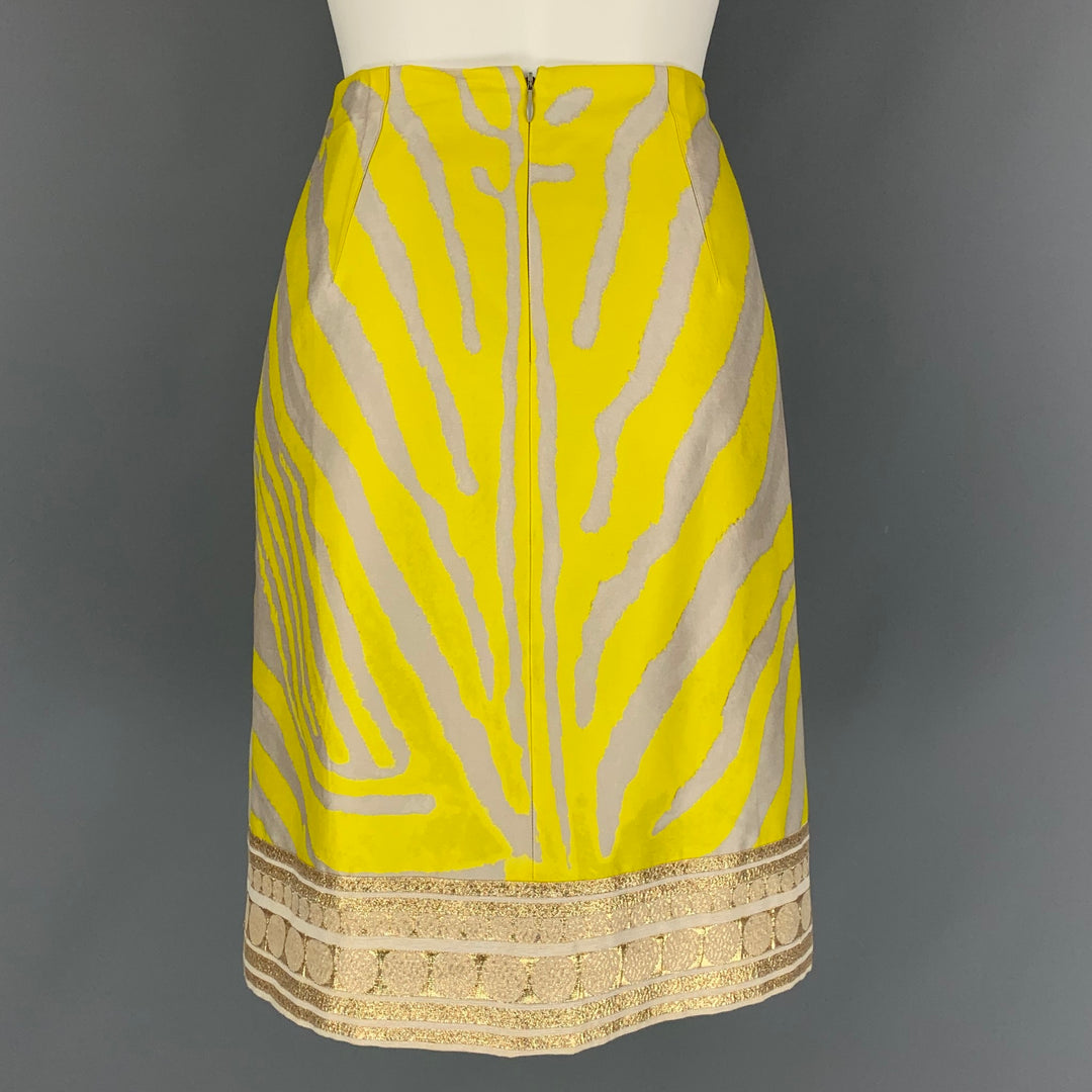 GIAMBATTISTA VALLI Size 6 Beige Gold Zebra Print Cotton Blend Skirt