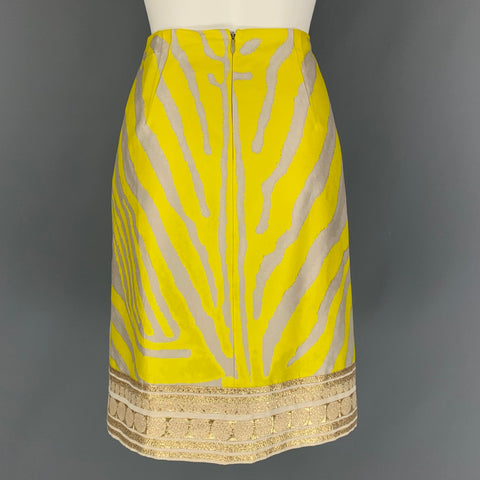 GIAMBATTISTA VALLI Size 6 Beige Gold Zebra Print Cotton Blend Skirt
