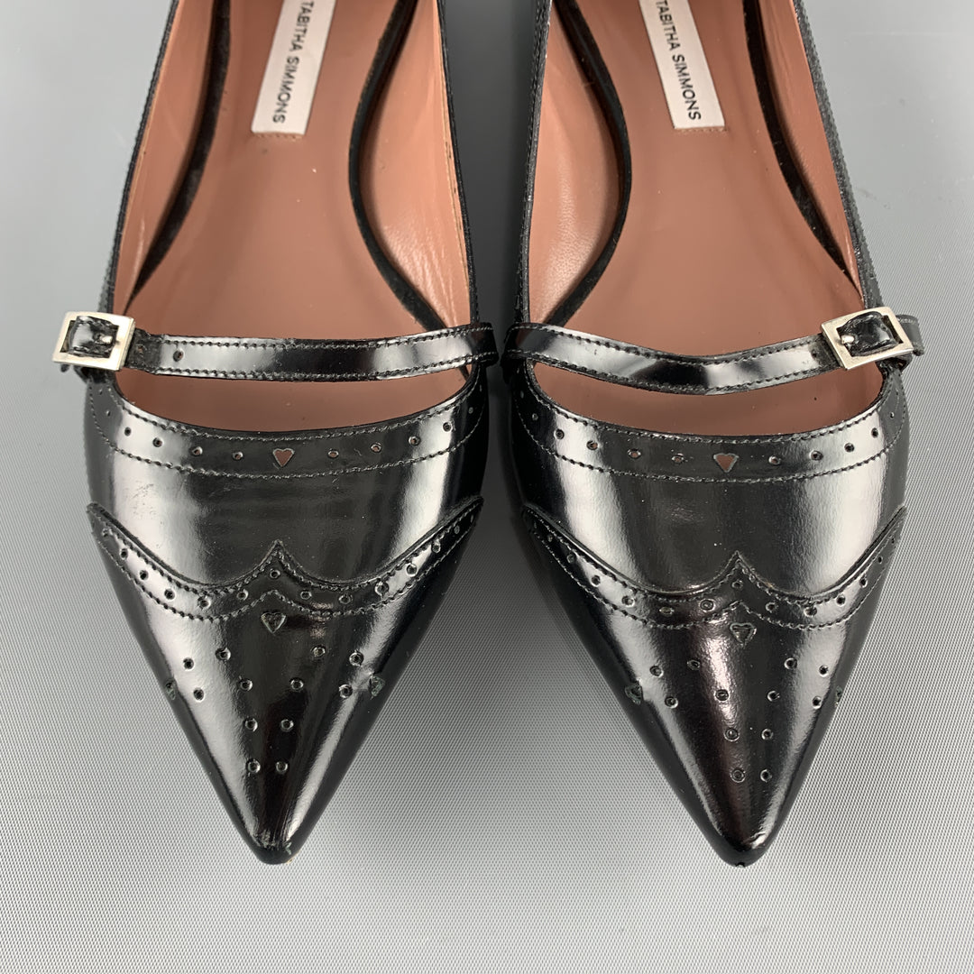 TABITHA SIMMONS Talla 7 Zapatos planos Mary Jane con punta de ala de charol negro