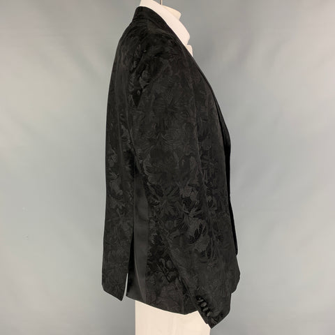 JUST CAVALLI Size 50 Black Jacquard Acetate Notch Lapel Sport Coat