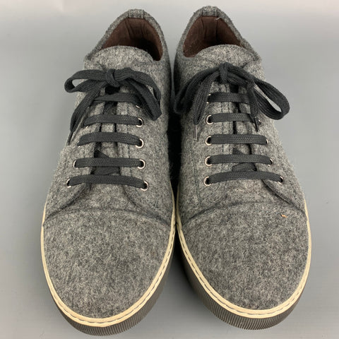 LANVIN Size 10 Dark Gray Textured Fabric Cap Toe Sneakers