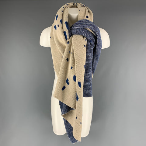 HILLERY SPROATT Blue Cream Knitted Cotton Blend Blanked Scarf
