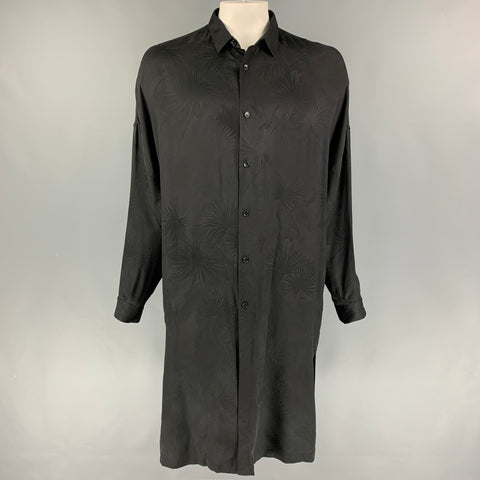 SAINT LAURENT Size L Black Jacquard Silk Tunic Long Sleeve Shirt