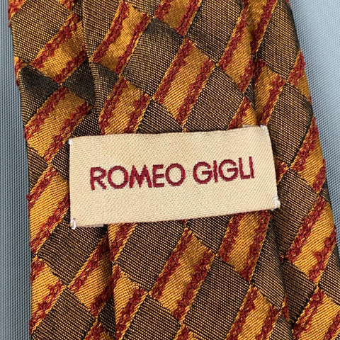 ROMEO GIGLI Orange Black Rectangles Silk Tie