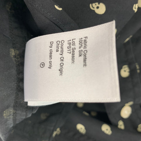 R13 Size XS Black & Off White Silk Skulls Button Up Shirt