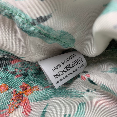 DRIES VAN NOTEN S/S 20 Size XS Beige & Green Beaded Viscose Camp Short Sleeve Shirt