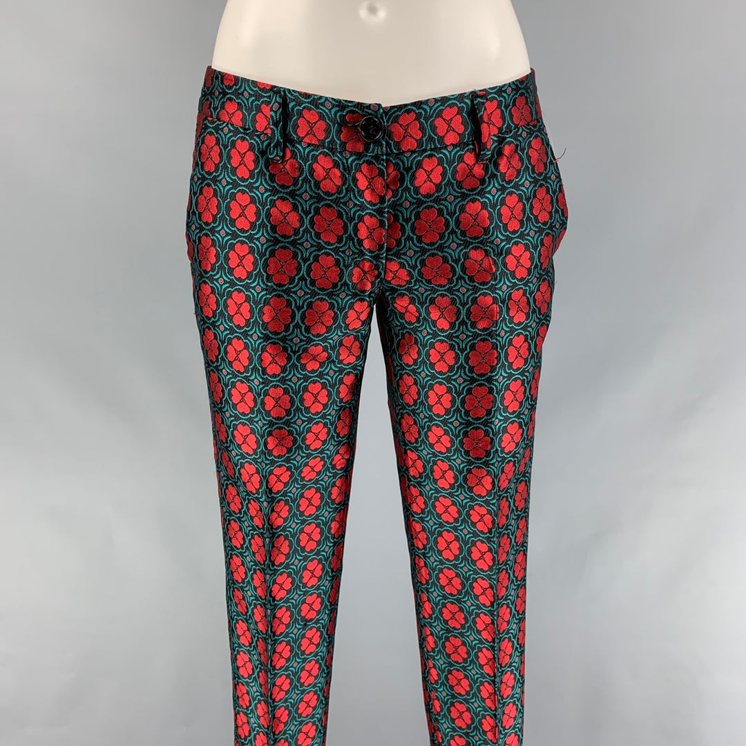 LOVE MOSCHINO Size 4 Black & Red Jacquard Polyester Dress Pants